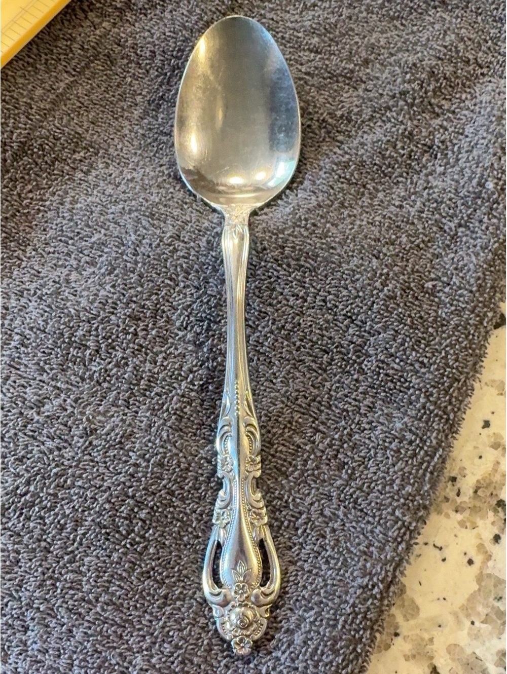 Vintage Imperial Stainless Chalmette Serving Spoon Pierced Floral 8 1/4”